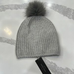 Carolyn Rowan Cashmere Blend Ribbed Beanie W.
Scattered Crystals & Faux Fur Hat